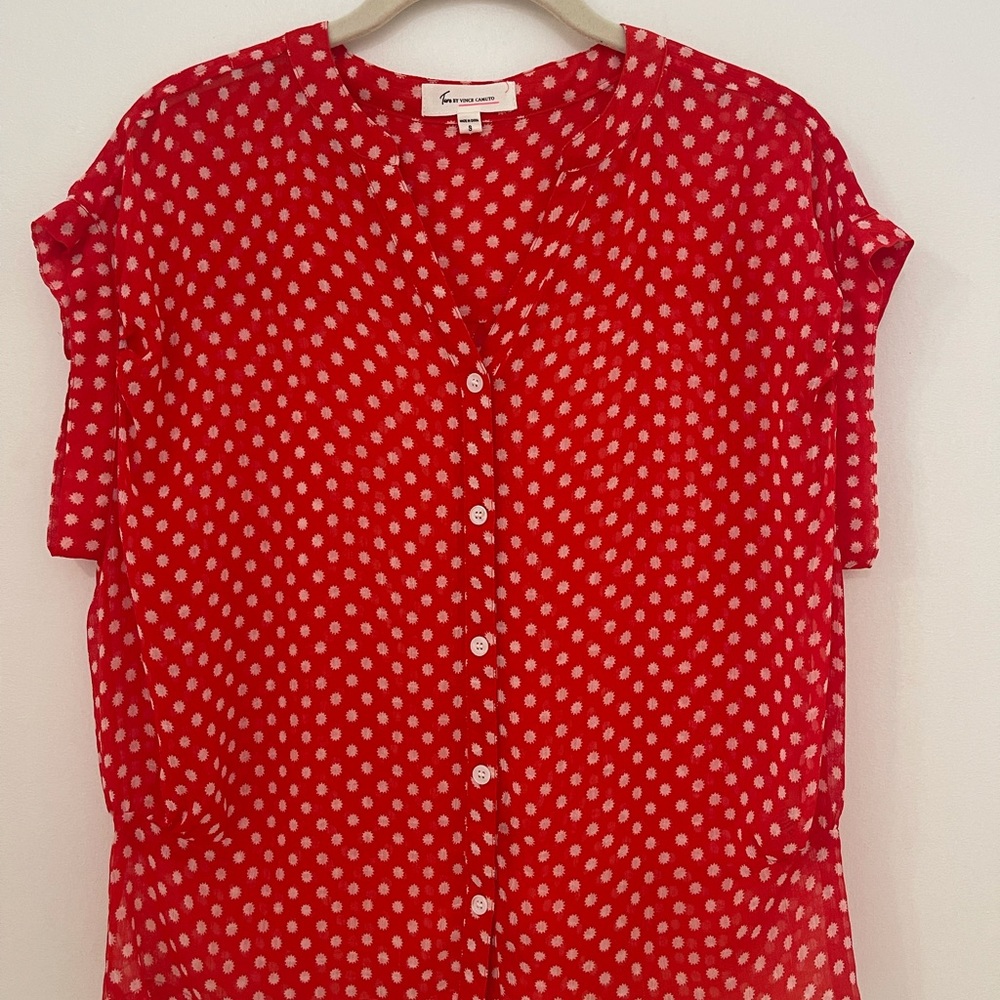 Two by Vince Camuto Red Polka Dot Blouse size S